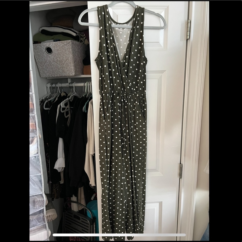 Olive green polka dot jumpsuit